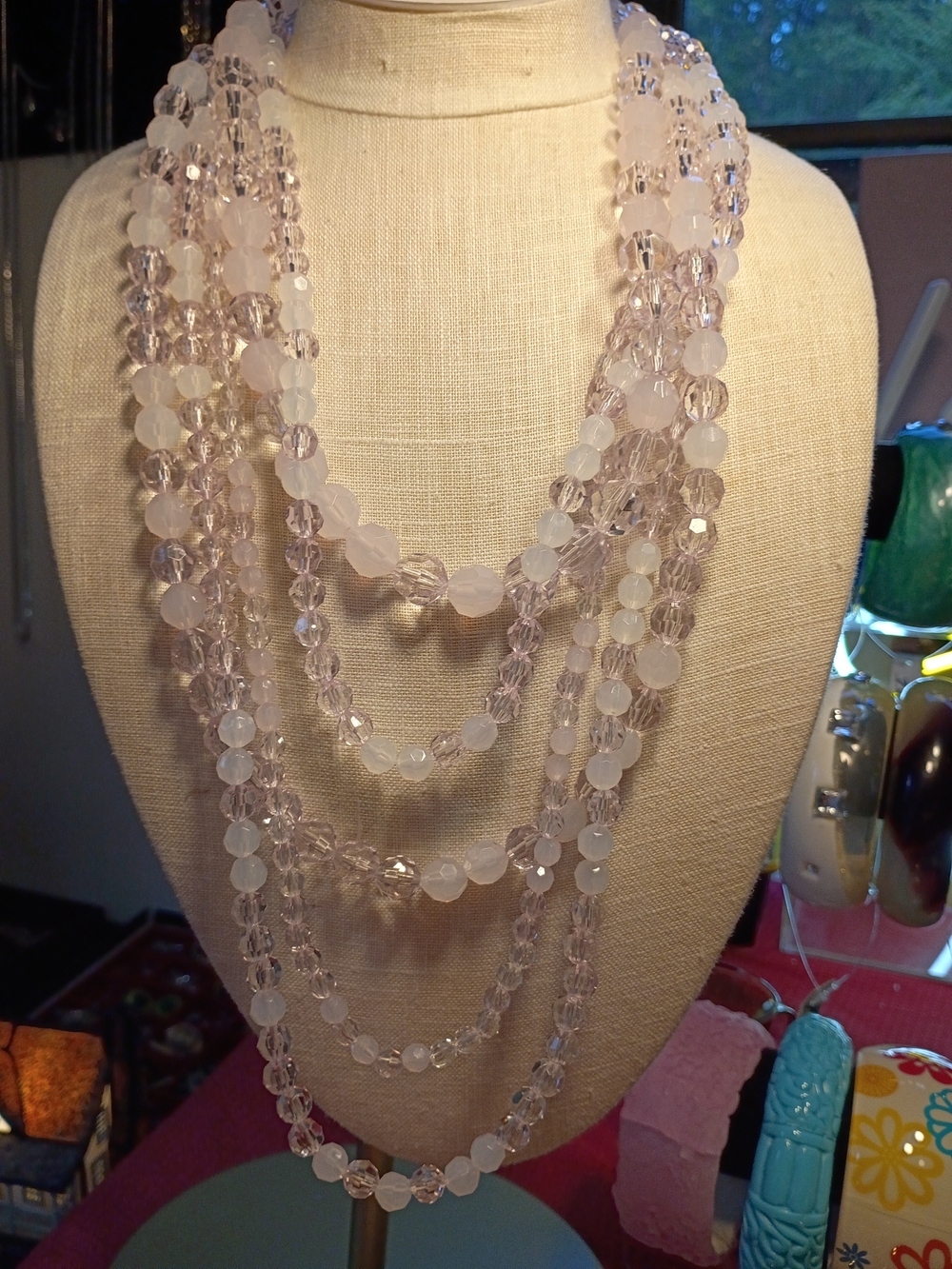 Elegant Multi-Strand Pink Glass Bead Necklace - Women Jewelry